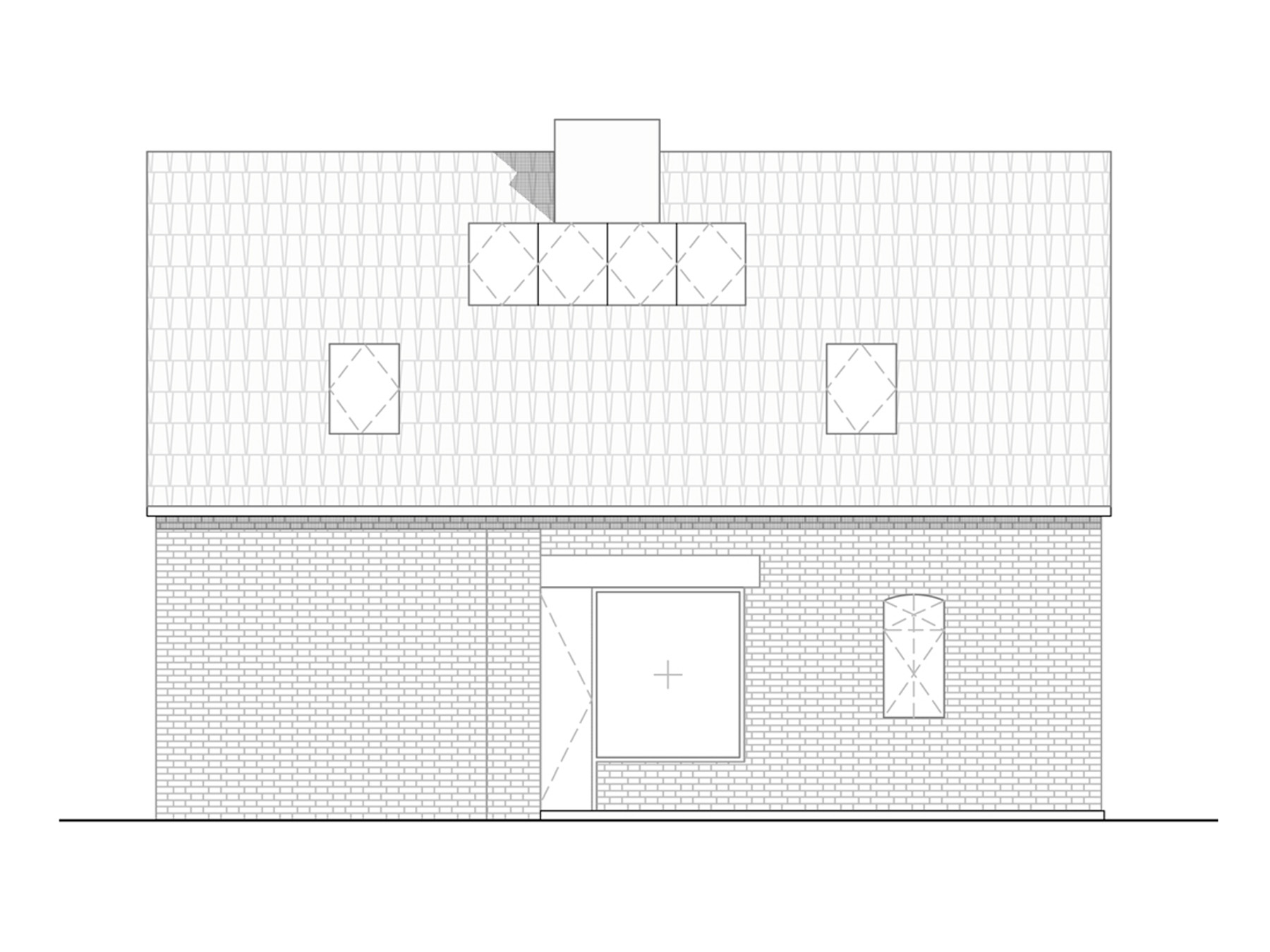 Ansicht eines umgebauten Einfamilienhauses mit Sitzfenster