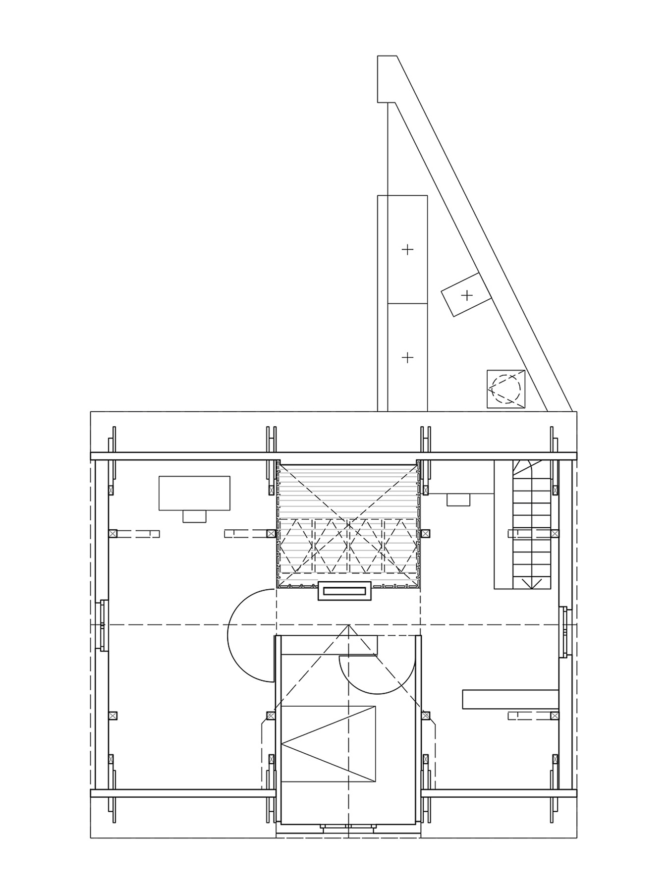 Grundriss eines umgebauten Einfamilienhauses mit angebautem Bad