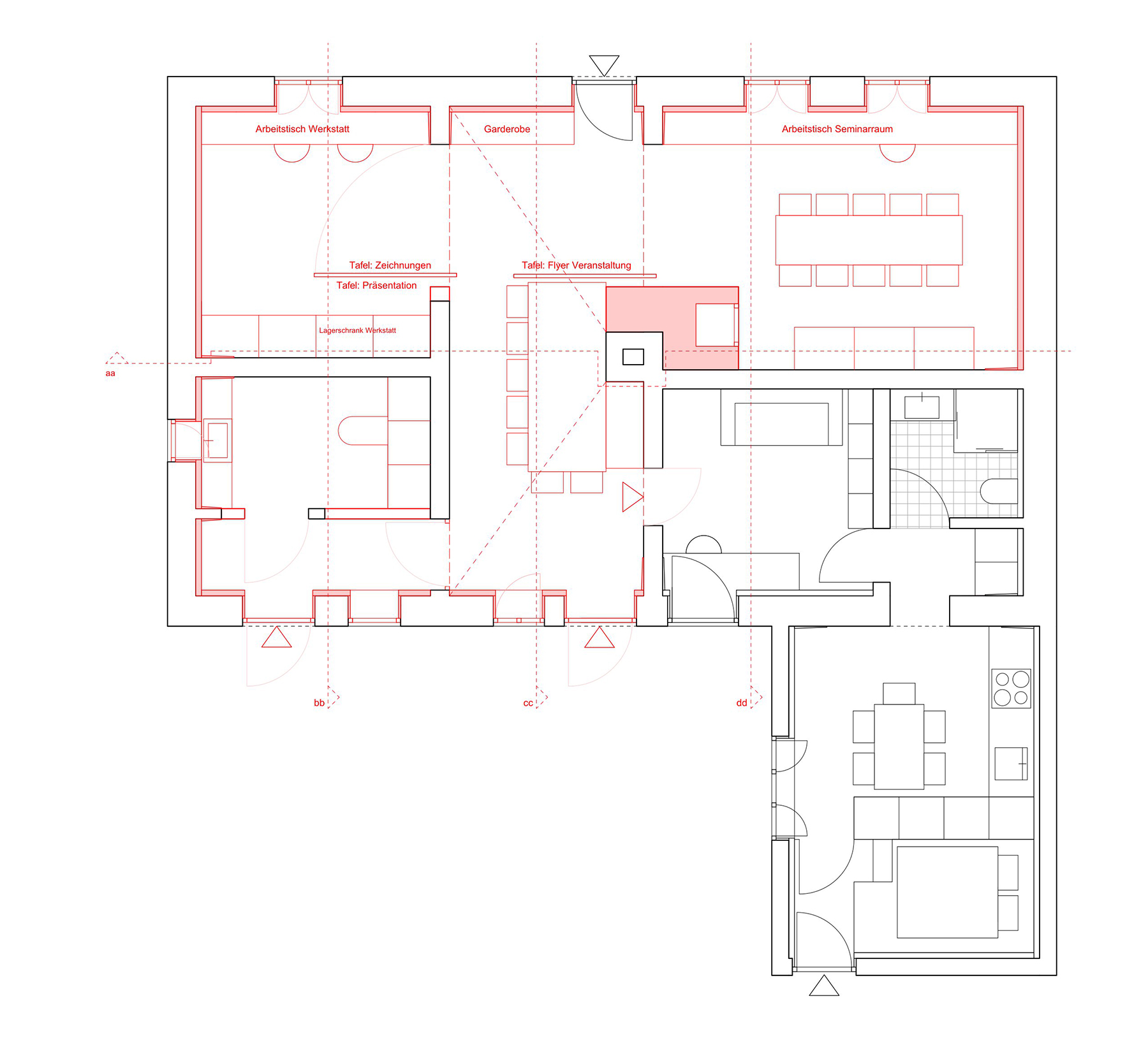 Grundriss eines kleinen alten Hauses mit Umbauplanung